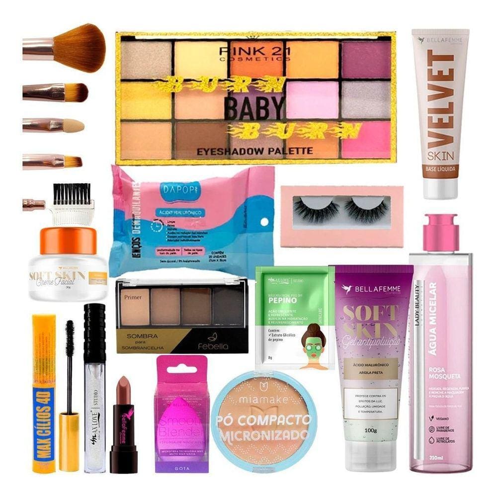 Kit De Maquiagem Completo Limpeza De Pele Gloss Pincel