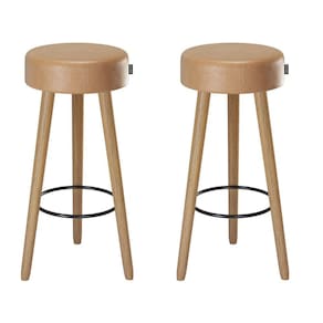 Kit 2 Banquetas Couro Sintético e Madeira Maciça Londres Salaone Marrom/Preto
