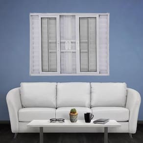 Janela Veneziana de Alumínio 6 Folhas 120 x 150cm Linha 25 com Grade Branco