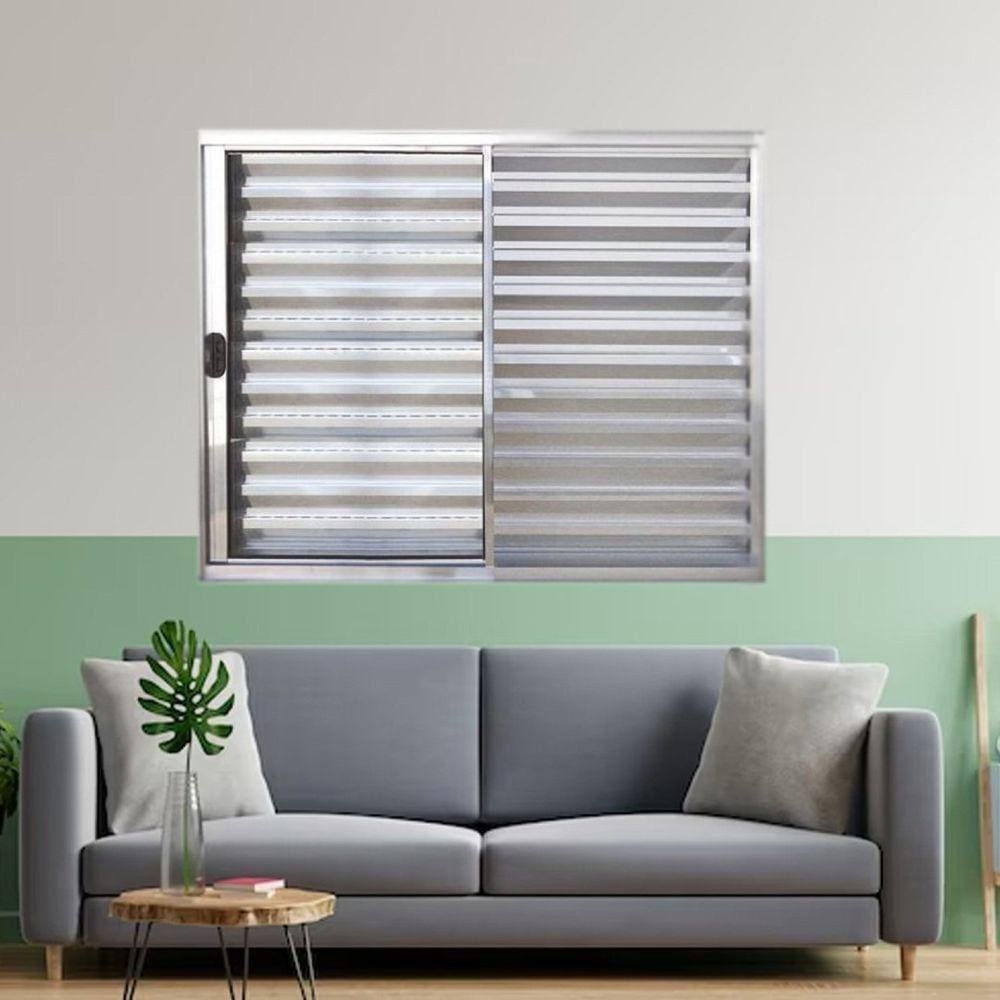 Janela Veneziana de Alumínio 3 Folhas 120 x 120cm Linha Modular Esquadrias Bergame Brilhante