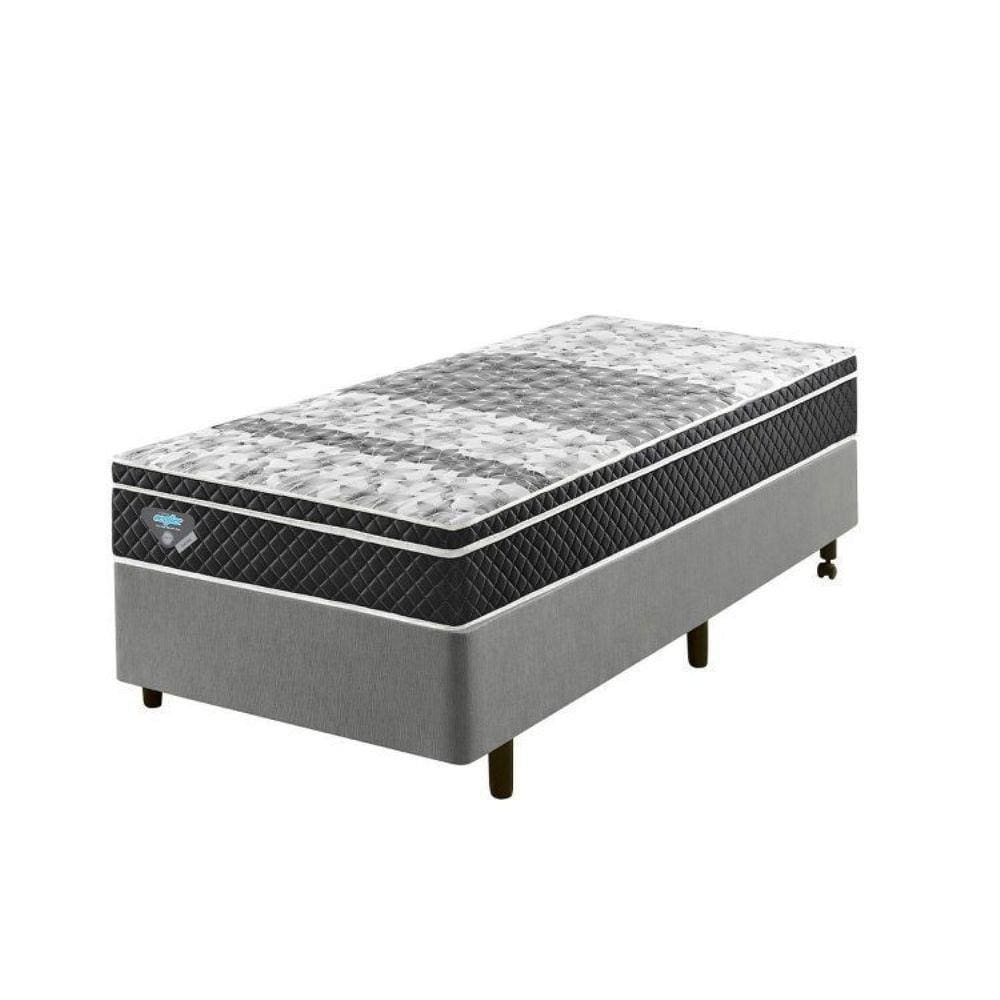 Cama Box Solteiro Reforçado Cinza 88x188x38cm e Colchão Gran Sleep Molas Verticoil Cinza