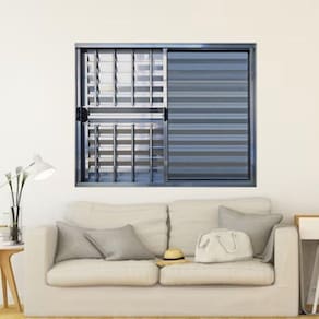 Janela Veneziana de Alumínio 3 Folhas 120 x 120cm Linha Modular com Grade Esquadrias Bergame Brilhante