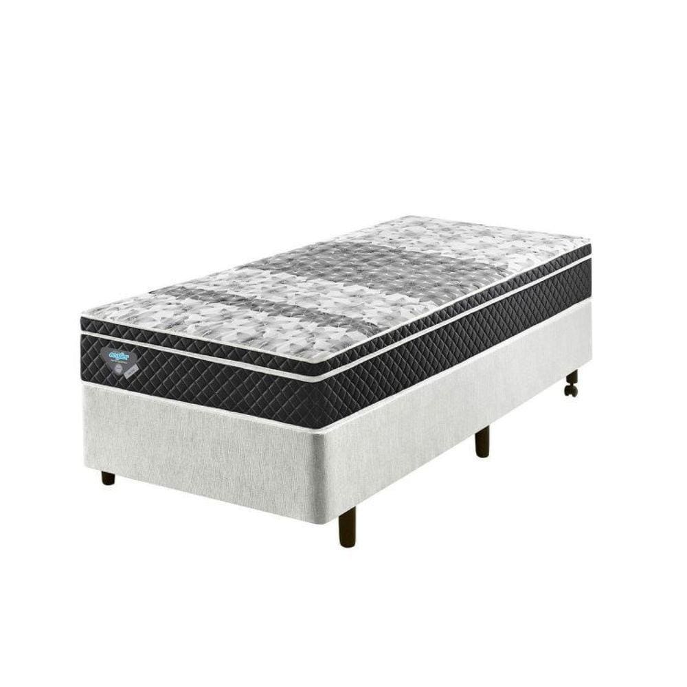 Cama Box Solteiro Reforçado 88x188x38cm e Colchão Gran Sleep Molas Verticoil Branco