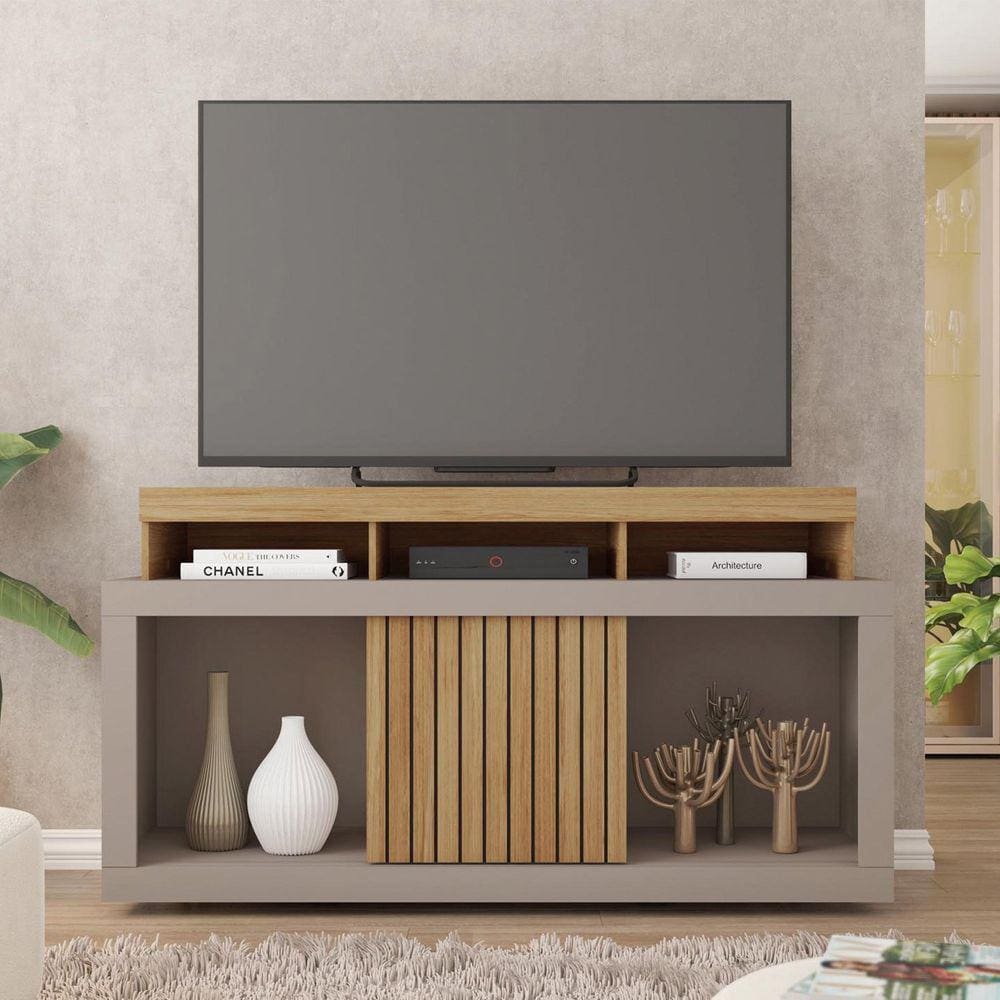 Rack para Tv até 55 Polegadas Frisos Decorativos Valença Mel/Cinza