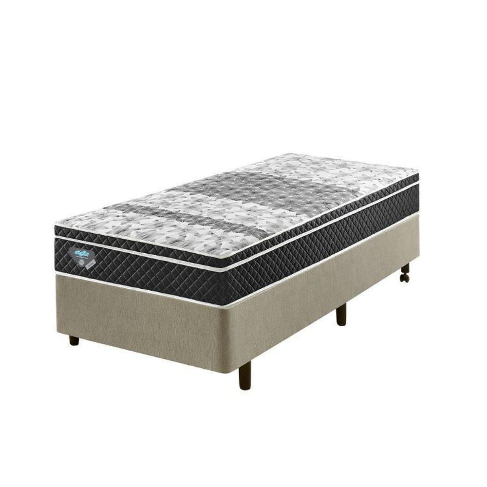 Cama Box Solteiro Reforçado 88x188x38cm e Colchão Gran Sleep Molas Verticoil Ecoflex Bege