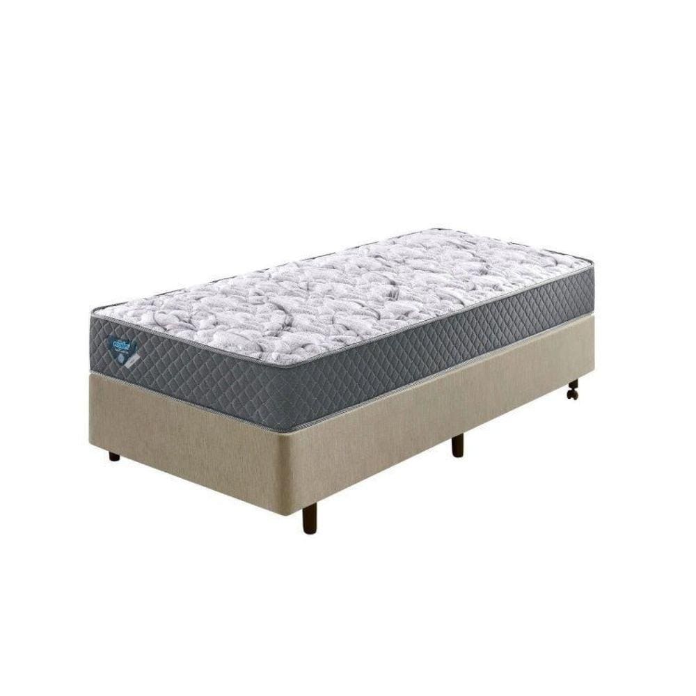 Cama Box Solteiro Reforçado 88x188x38cm e Colchão Adapto Molas Ensacadas Bege