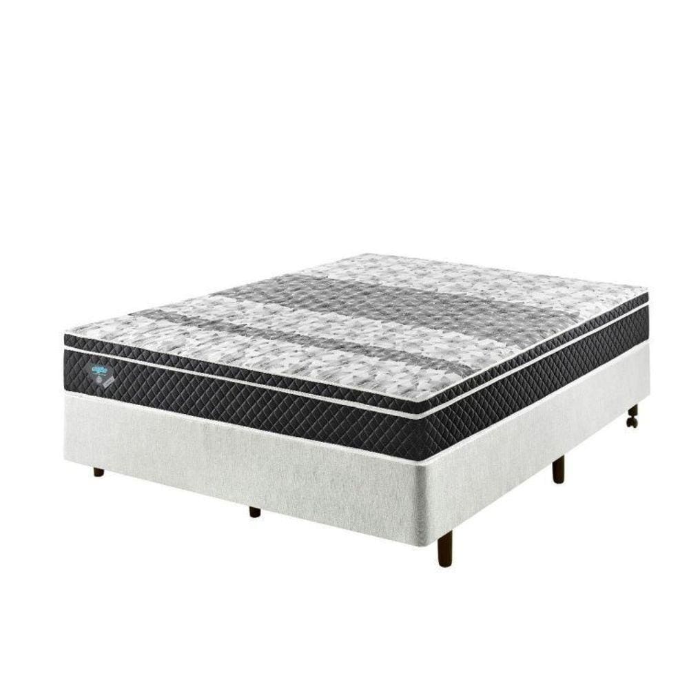 Cama Box Casal Reforçado 138x188x38cm e Colchão Gransleep Molas Verticoil Areia