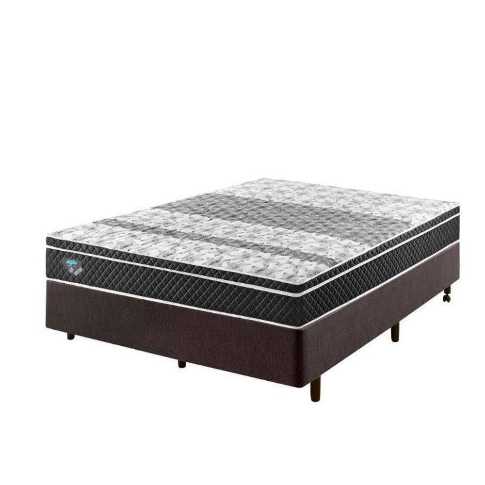 Cama Box Casal Reforçado 138x188x38cm e Colchão Gransleep Molas Verticoil Marrom