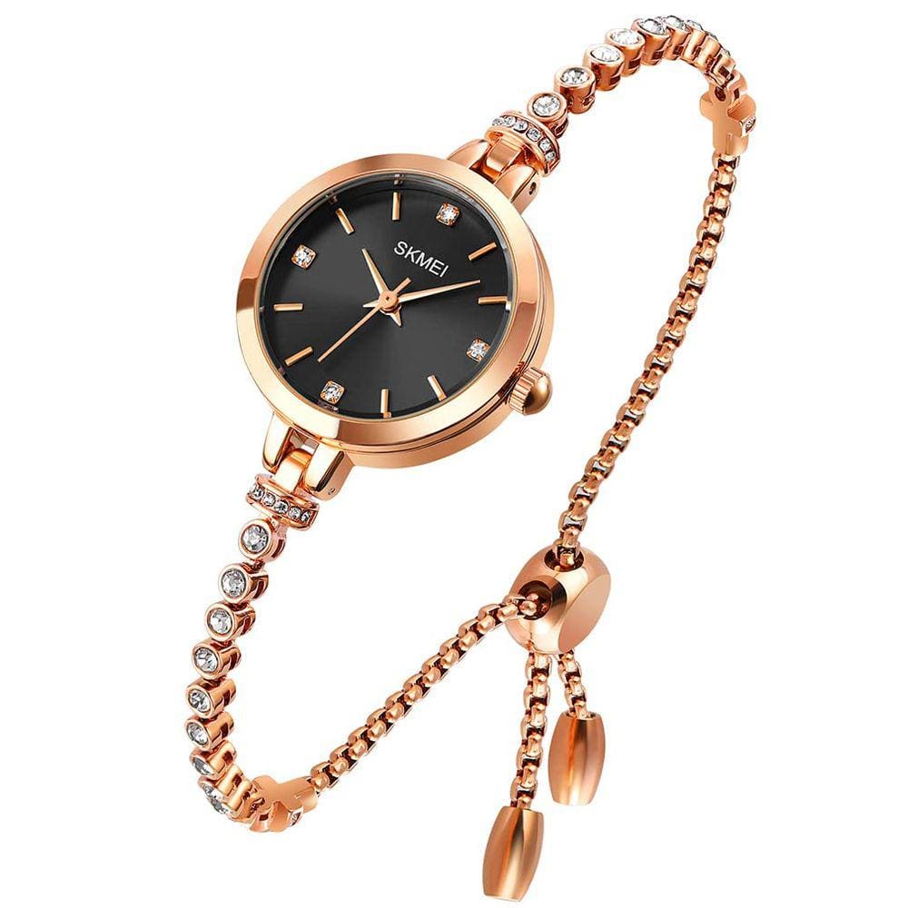 Relógio feminino SKMEI L1805/L1854, pulseira, diamante, ouro rosa