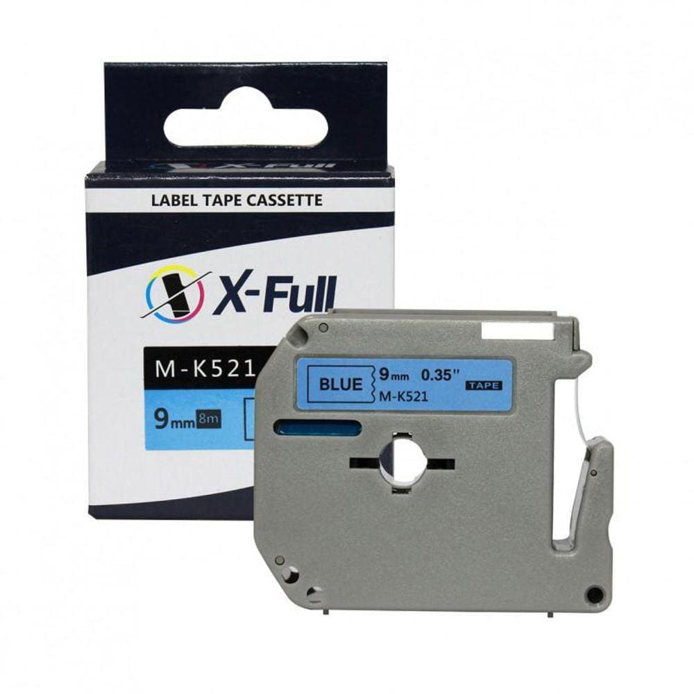 Fita Compatível Brother Mk 521 Azul Letra Preta 9Mm