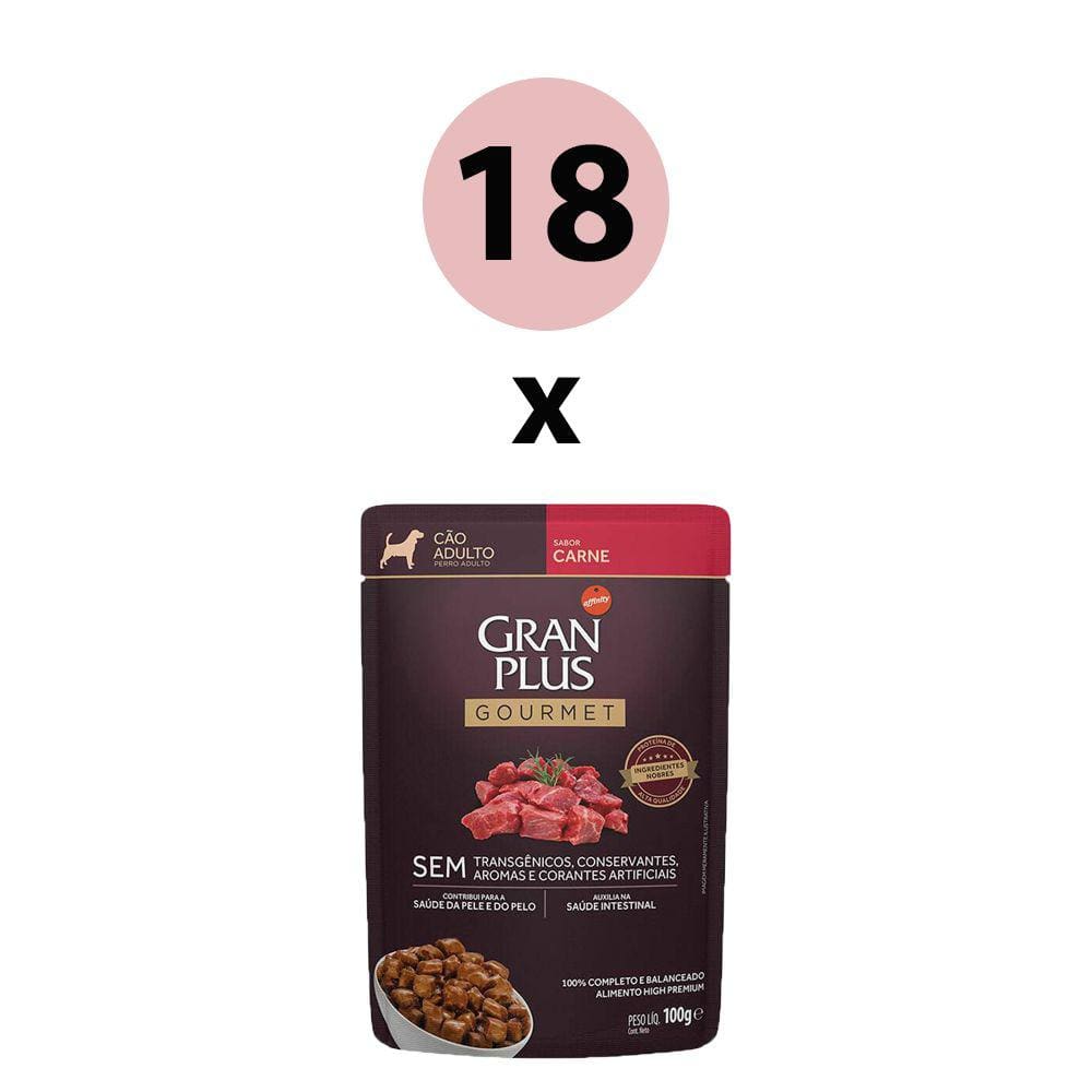 GranPlus Sachê Gourmet Cães Adulto Carne 100g - Pack com 18 unidades