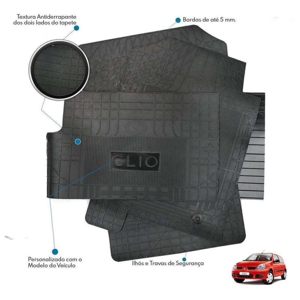 Jogo Tapete Interno Reforçado Renault Clio 2002 A 2012 Preto