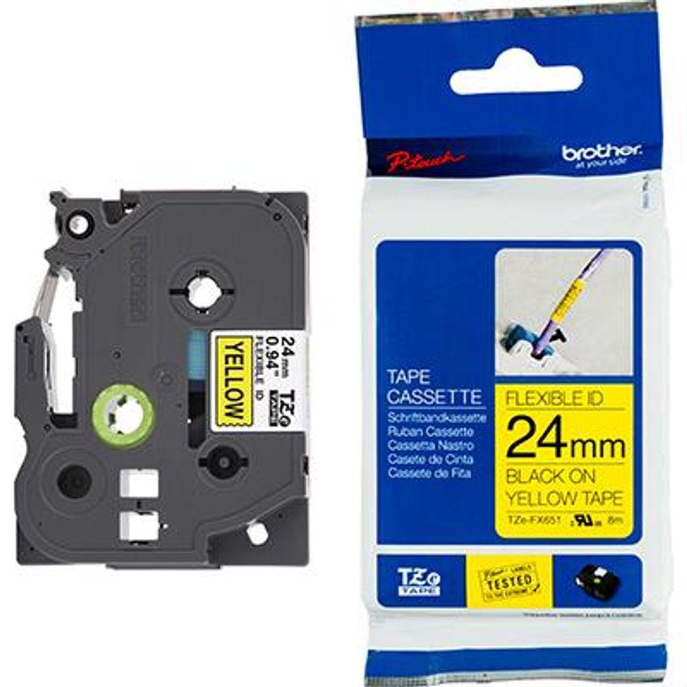 Fita Brother TZE-FX651 24mm Preto sobre Amarelo