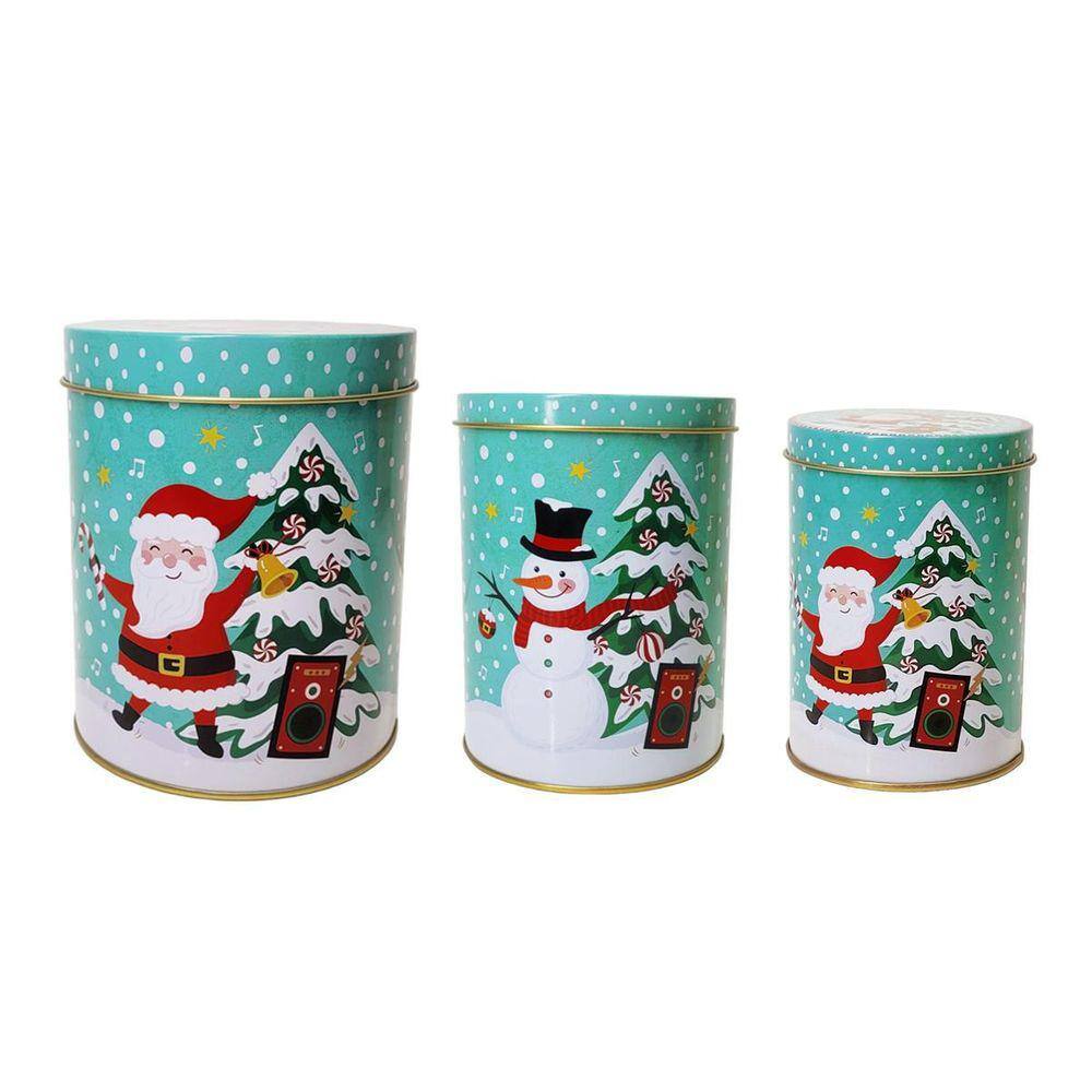 Kit Três Latas Natalinas Decorativas Natal Tampa Em Metal