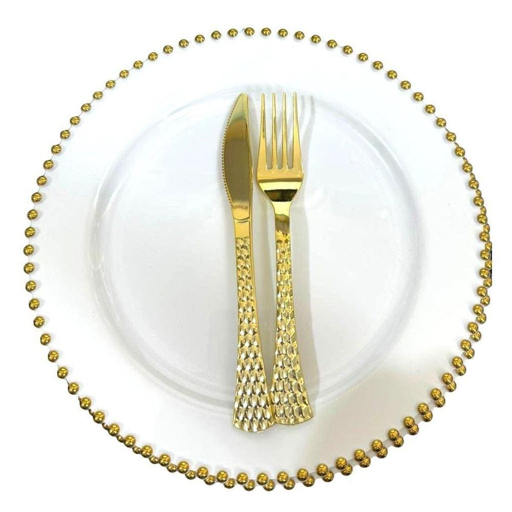 Mesa Posta 6Un Prato 26Cm Acrílico Dourado + Garfo E Faca