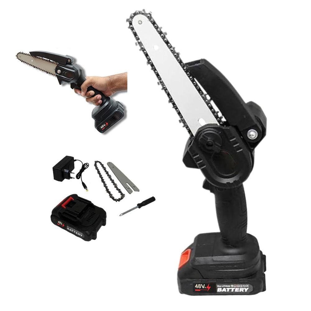 Mini Motosserra Eletrica 48V Sem Fio 6 Polegadas Bateria Recarregavel Potente Multiuso Resistente Jardinagem Carpintaria