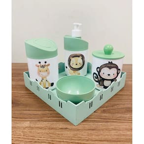 Kit Higiene Leão, Macaco, Girafa Verde C/Quadrada Verde