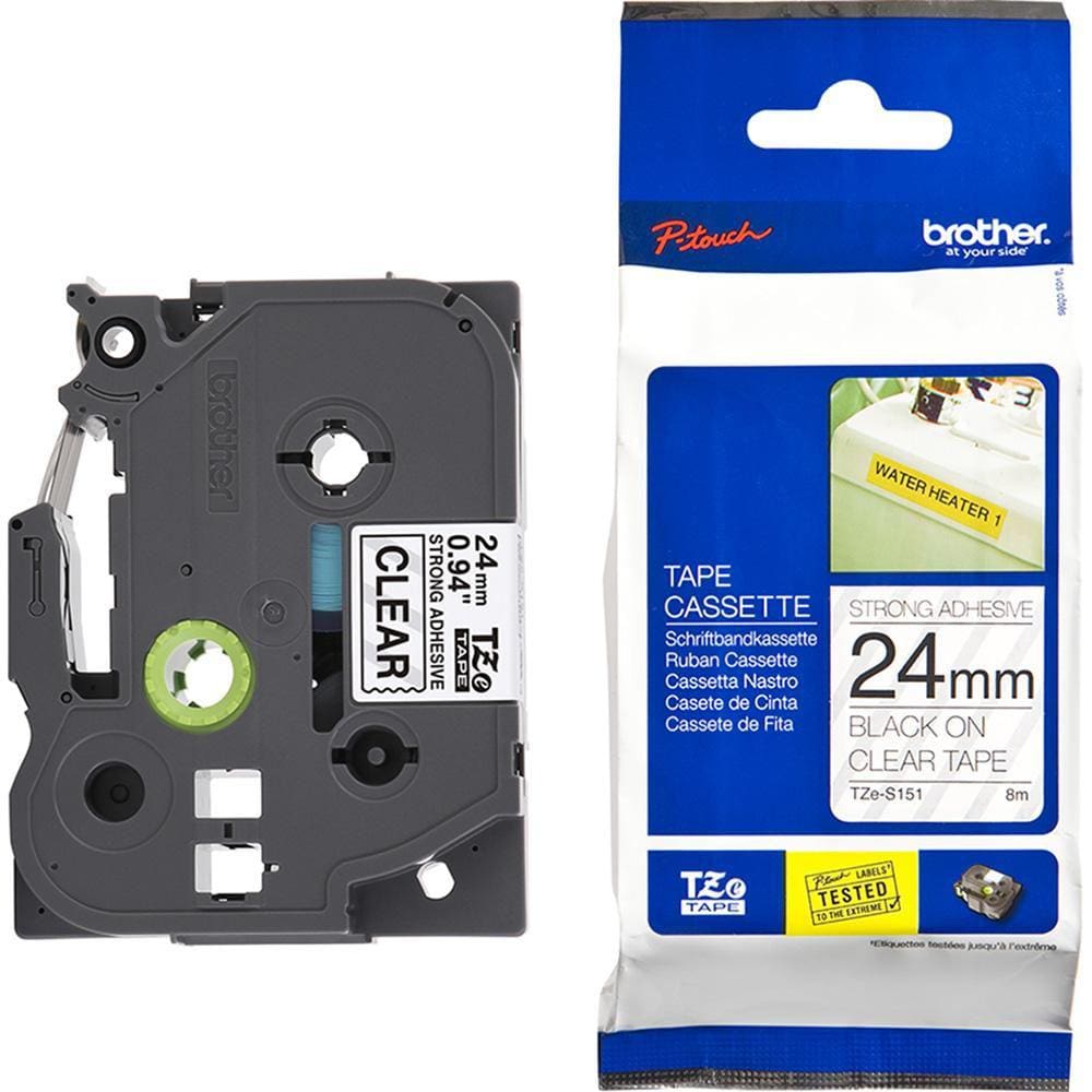 Fita Brother TZE-S151 24mm Preto /Transparente Industrial