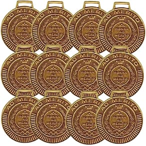 Kit com 24 Medalhas Rema Honra Ao Mérito 60mm Com Fita Cor Bronze