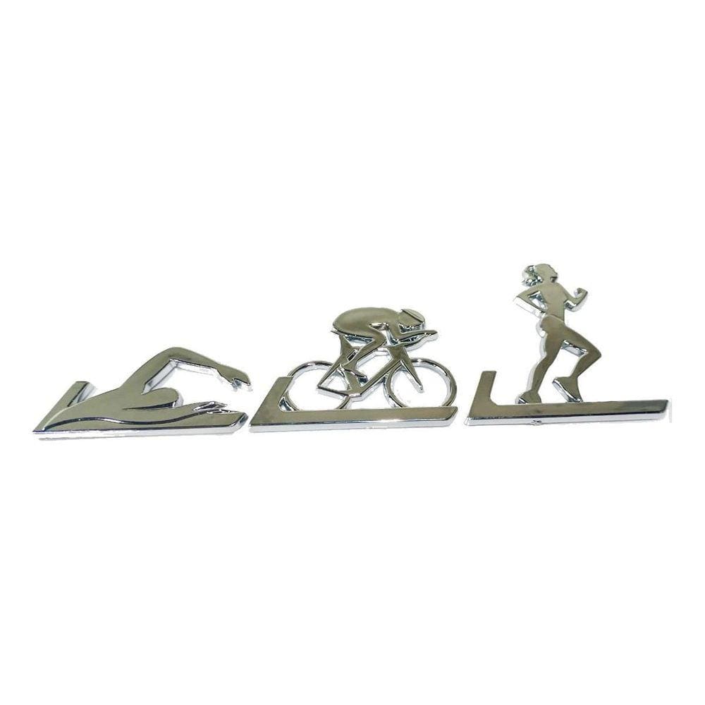 Emblema Adesivo Alto Relevo 3D Triathlon Feminino Cromado