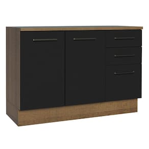 Balcão De Pia Cozinha 2 Portas E 3 Gavetas (com Tampo) Rustic/preto Agata Madesa Rustic/preto
