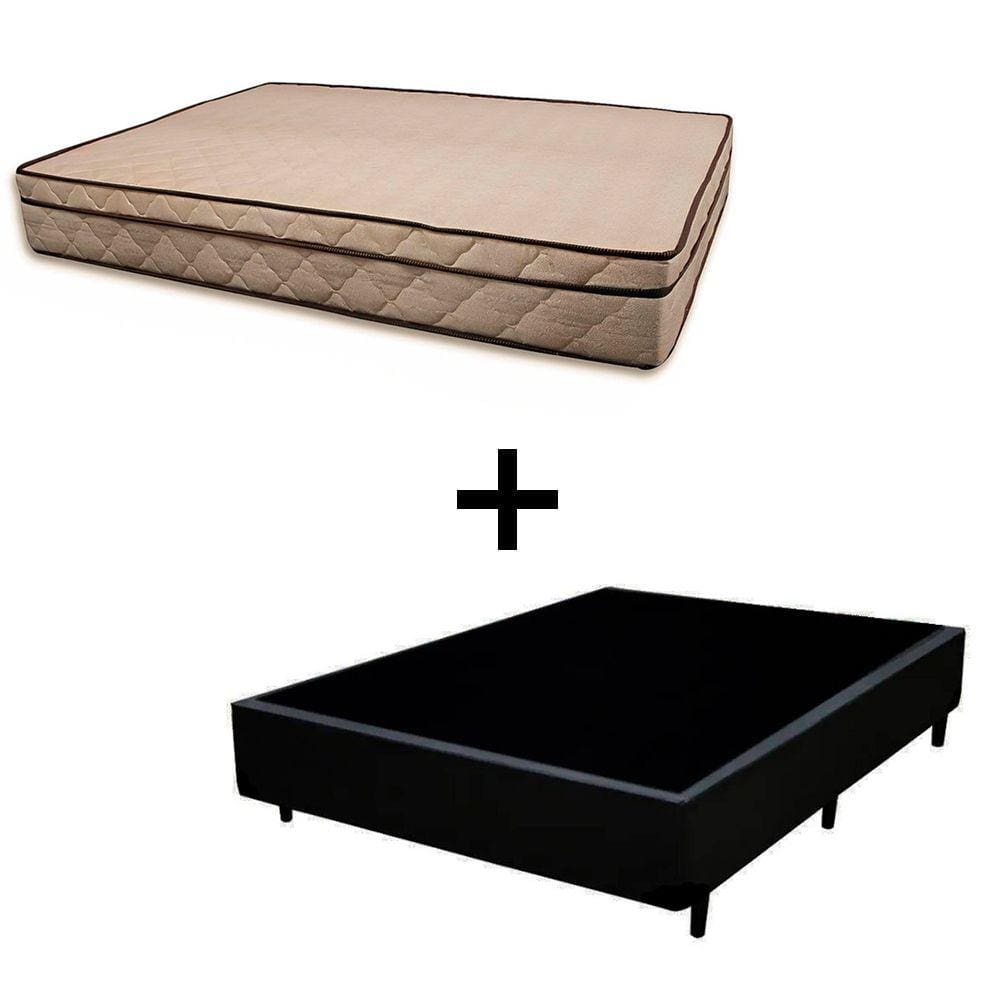 Cama Box Casal 138 Tecido Sintético Preto Com Colchão Polônia Bello Box - D28 65x138x188