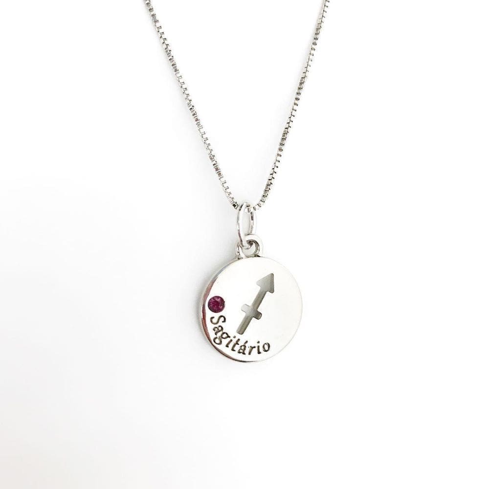 Colar Corrente Banho Em Platina Pingente Horóscopo-Sagitário