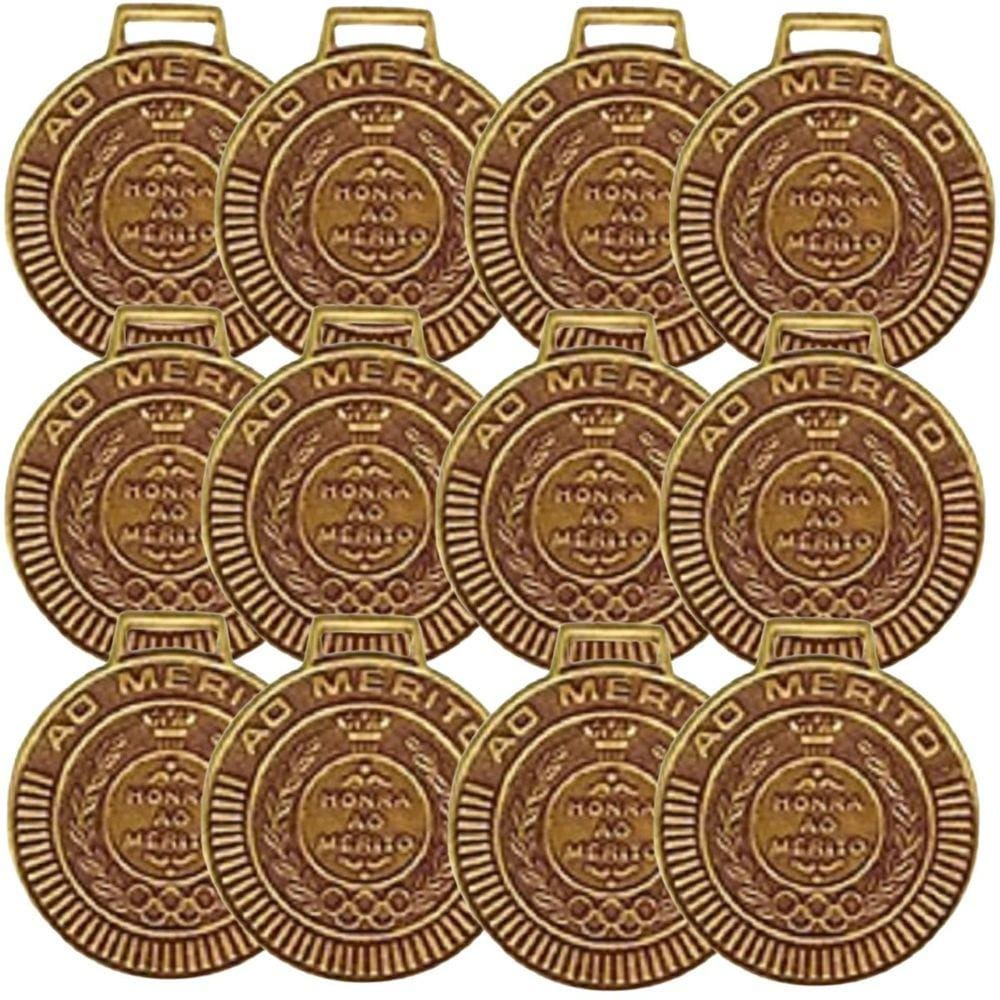 Kit com 14 Medalhas Rema Honra Ao Mérito 50mm Com Fita Cor Bronze