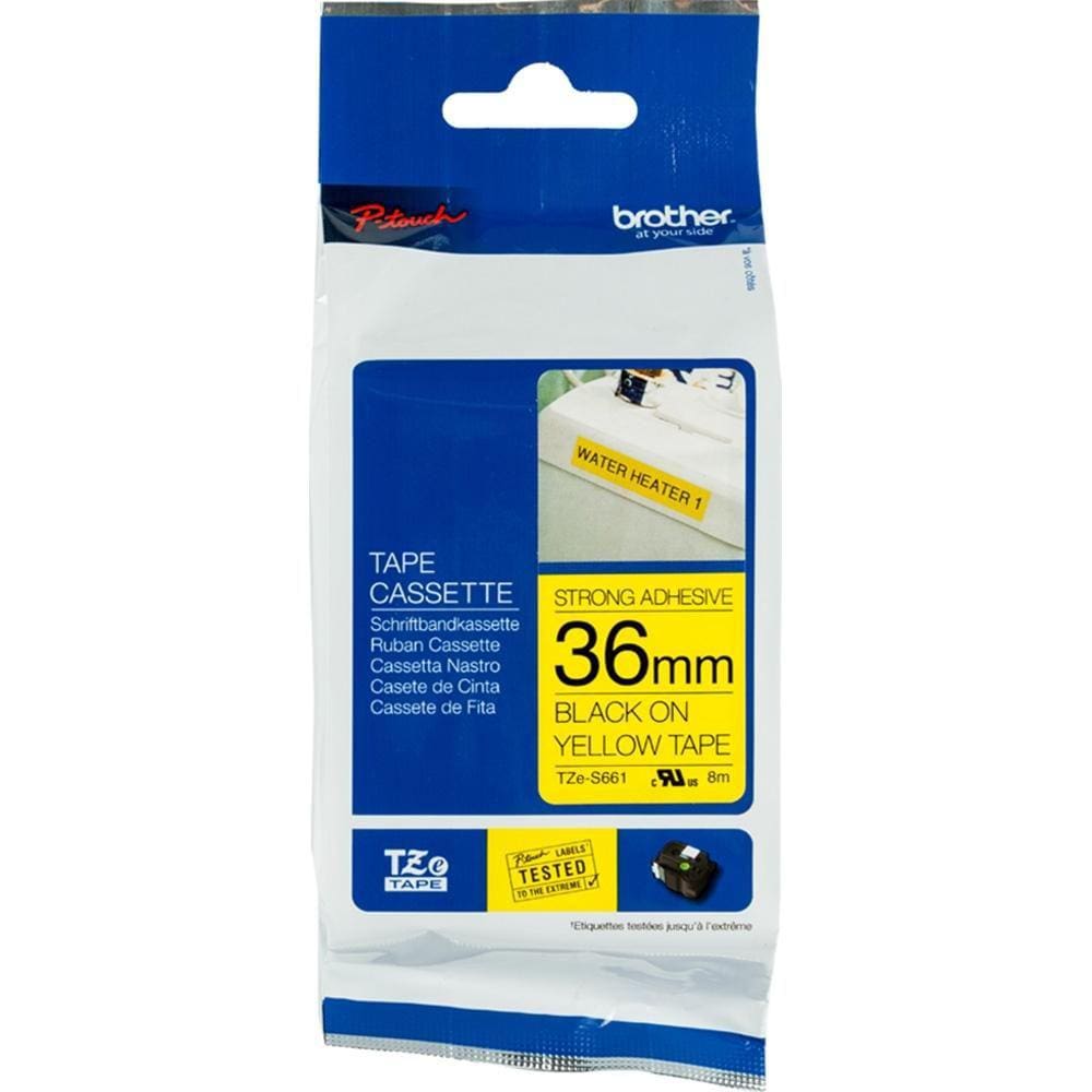 Fita Brother TZE-S661 36mm Preto sobre Amarelo Industrial