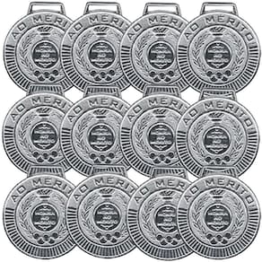 Kit com 14 Medalhas Rema Honra Ao Mérito 50mm Com Fita Cor Prata