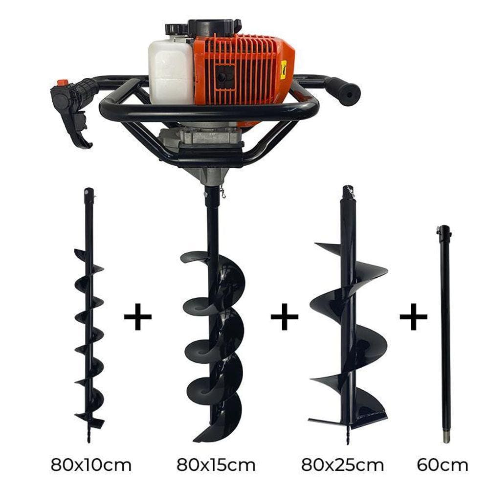 Perfurador De Solo Gasolina 52Cc Brocas 10+15+25Cm+Ext 60Cm