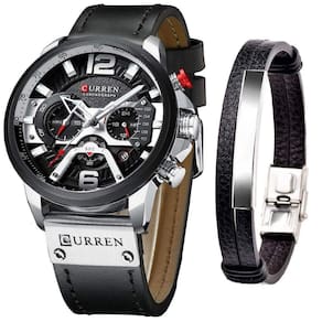 Relógio CURREN, cronógrafo de couro de quartzo para homens+ pulseira S
