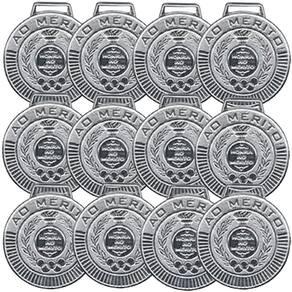 Kit com 30 Medalhas Rema Honra Ao Mérito 60mm com Fita Prata