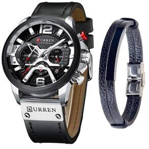 Relógio CURREN, cronógrafo de couro de quartzo para homens+ pulseira