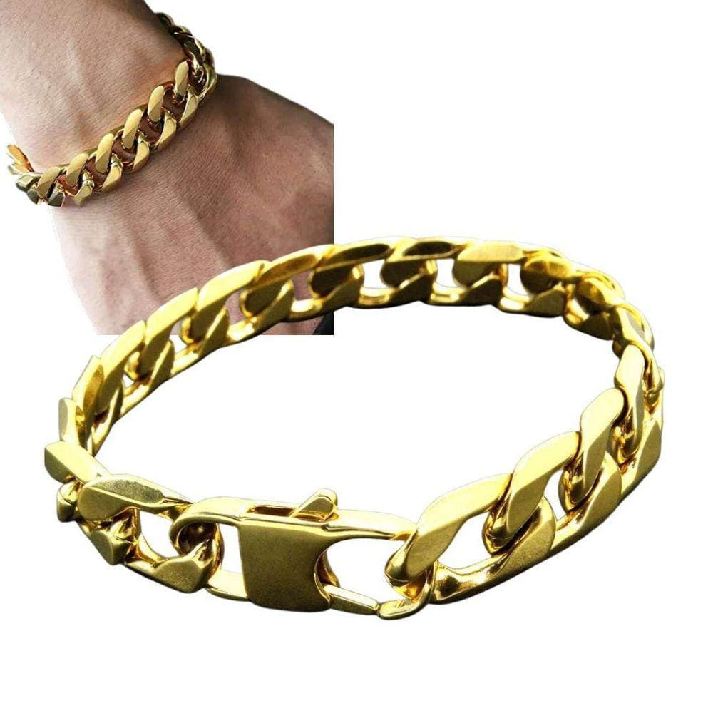 Pulseira De Aço Masculina Grumet 12 Mm Banhada A Ouro 18K
