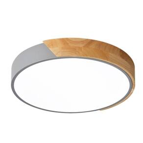 Plafon Redondo Cinza com Detalhe Estilo Madeira 40cm Led 25W Bivolt
