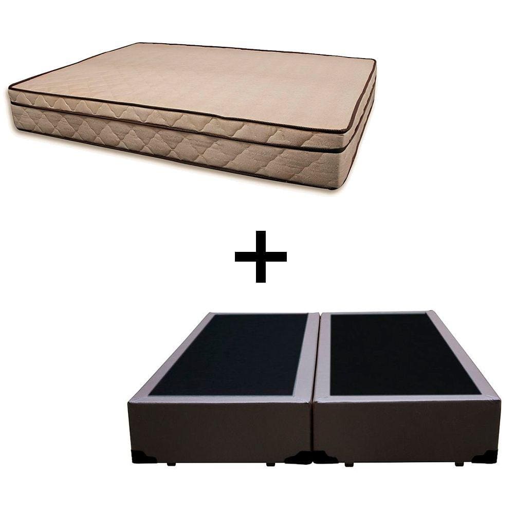 Cama Box Casal 138 Bipartido Tecido Sintético Marrom Com Colchão Polônia Bello Box - D28 65x138x188