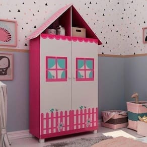Guarda Roupa Infantil Casinha Com Pés Pink Ploc/Branco