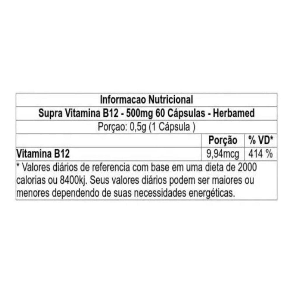 Supra Vitamina B12 - 60 Cápsulas - Herbamed