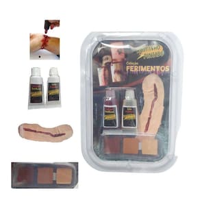 Maquiagem Terror Para Halloween Sangue Falso Ferida Grande