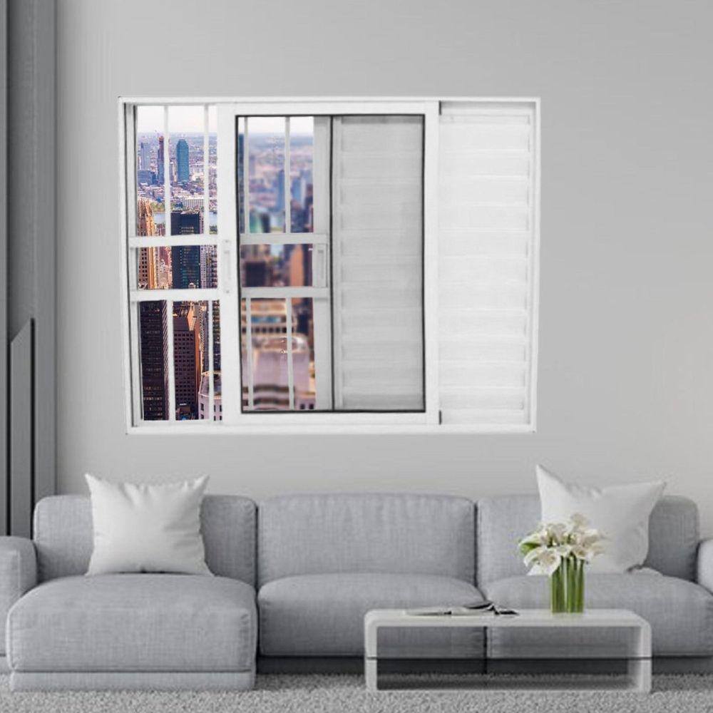 Janela Veneziana de Alumínio 3 Folhas 100 x 120cm com Grade Linha 25 Esquadrias Bergame Branco
