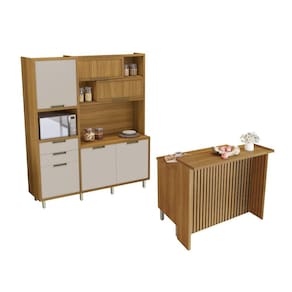 Cozinha Compacta 100% MDF 180cm Nesher Imperatriz Marrom Off White