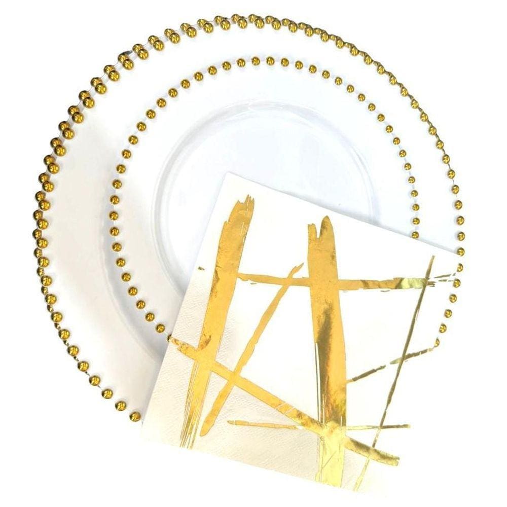 Descartável Luxo Pratos Refeição E Sobremesa 6Un +Guardanapo