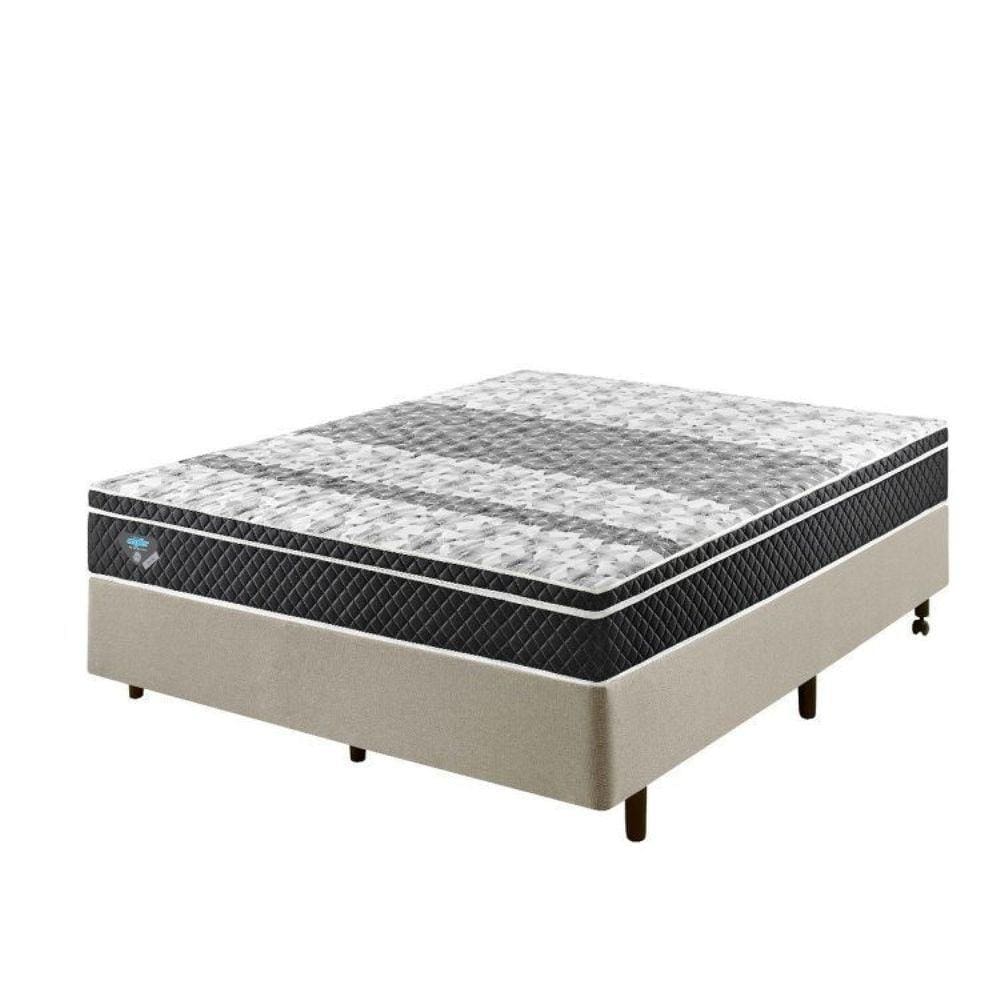 Cama Box Casal Reforçado Linho 138x188x38cm e Colchão Gransleep Molas Verticoil Bege