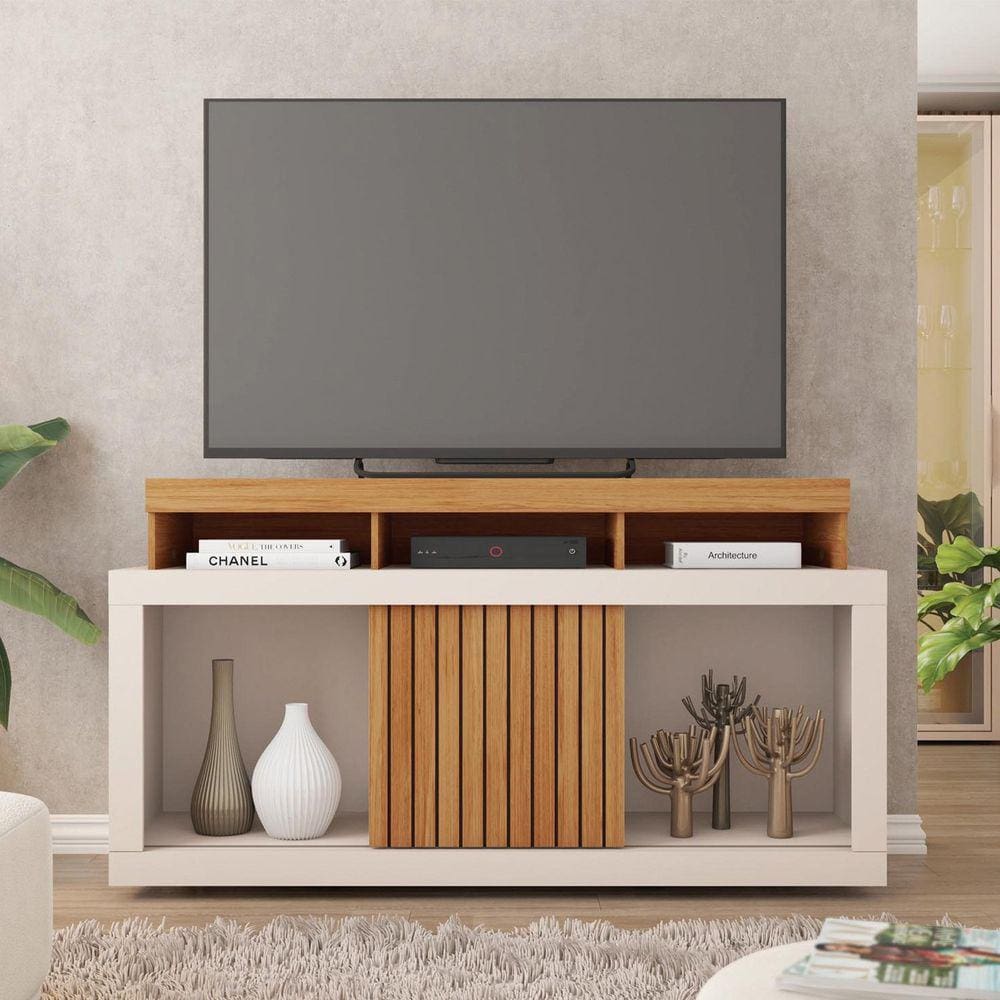 Rack para Tv até 55 Polegadas Frisos Decorativos Valença Freijó/Off White