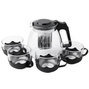 Chaleira Bule Infusor 1L E 4 Xícaras Em Vidro Café Cozinha