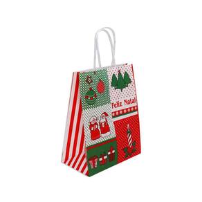 Sacola Natalina Papel Kraft Feliz Natal 10 Unidades