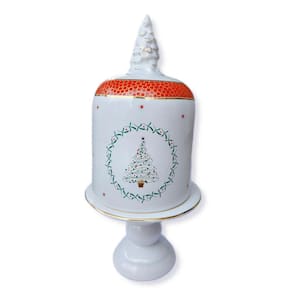 Porta Panetone Cerâmica Faiança 33cm 500g Fileto Dourado