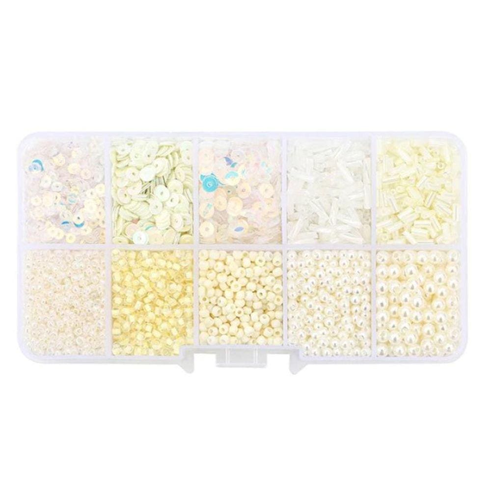 Kit Pedrarias Caixa Miçangas Creme 13x6.5cm - 100% Plástico
