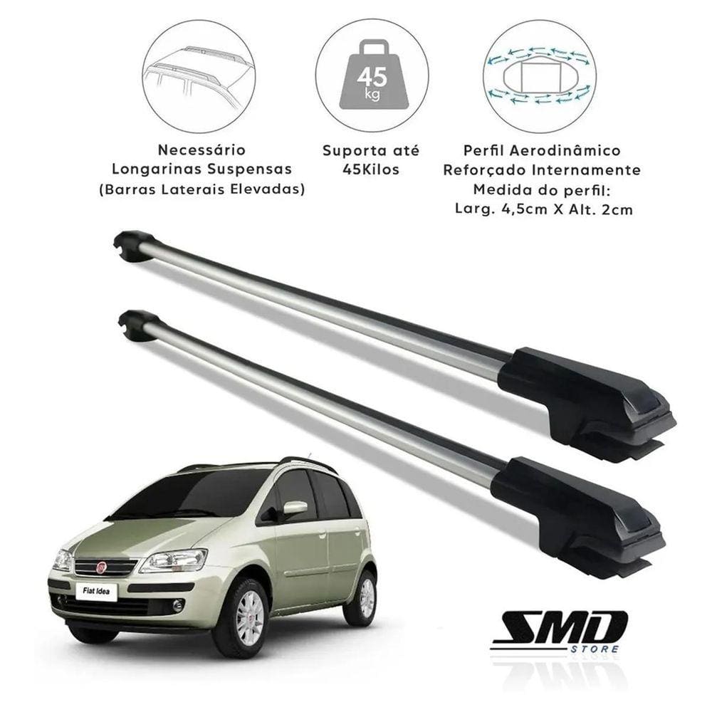 Rack Travessa Teto Prata Aluminio Fiat Idea 2004 A 2016